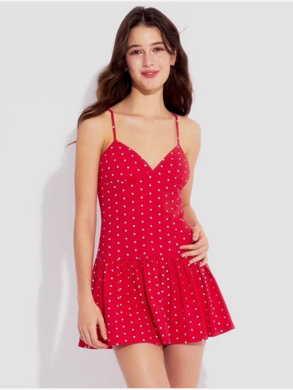 Women's Drop Waist Mini Sundress - Wild Fable Red Polka Dots S